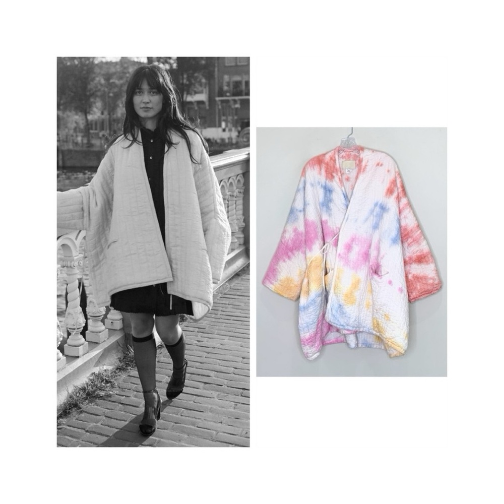 Anaak Raj Quilted Jacket (One Size) Oversized Cotton Tie-Dye Kimono